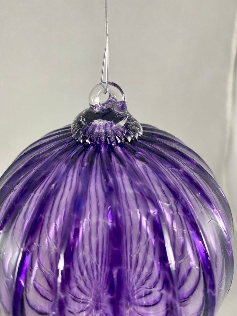 Transparent Amethyst Purple Optic Hand Blown Glass Ornament image 4