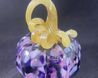 Blown Glass Pumpkin: Purple Mixed Speckled with Tan Gold Optic Curly  Stem