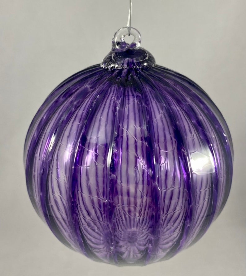 Transparent Amethyst Purple Optic Hand Blown Glass Ornament image 3