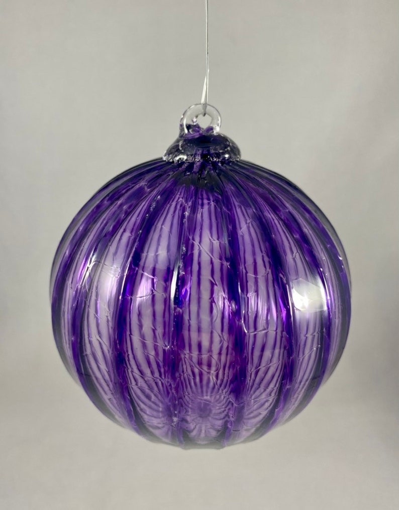 Transparent Amethyst Purple Optic Hand Blown Glass Ornament image 2