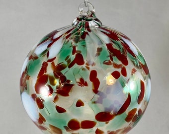 White, Red and Green Hand Blown Glass Ornament