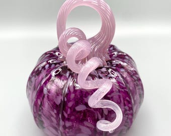 Handmade Blown Glass Pumpkin: Fuchsia Purple, Pink Lavender Mix (4" Diameter)