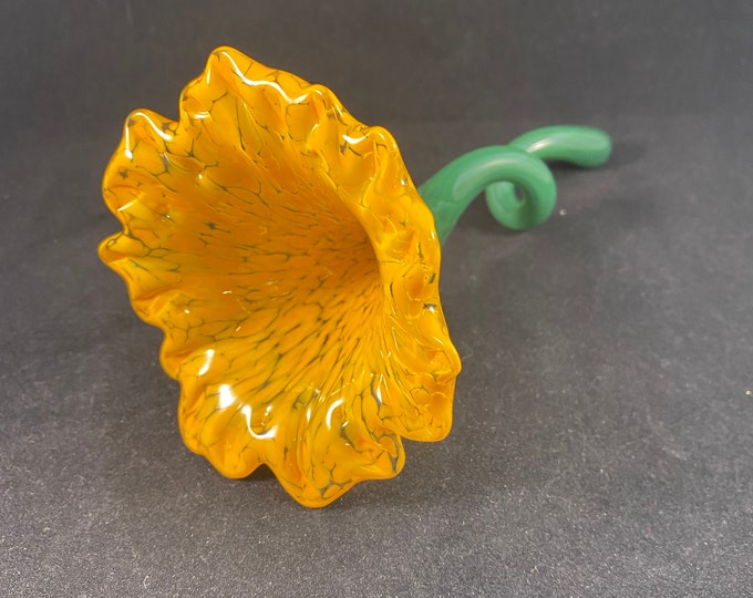 Handmade Bright Yellow Glass Flower With Green Stem Etsy