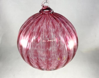 Transparent Fuchsia Pink Gold Ruby Optic Speckled Hand Blown Glass Ornament