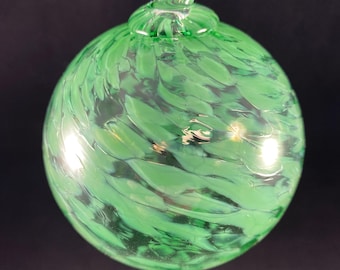 Transparent Green and Light Green Hand Blown Glass Ornament