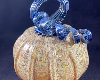 Blown Glass Pumpkin: Tan Multi with Silver Black Stem