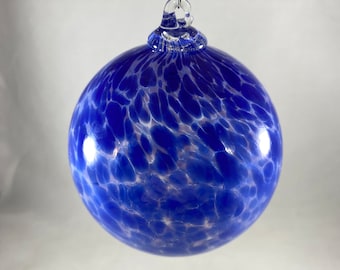 Lapis Blue Over Violet Speckled Hand Blown Glass Ornament