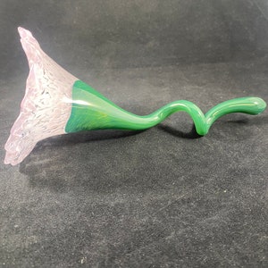 Handmade Blush Pink speckled Glass Flower with Green Stem image 5