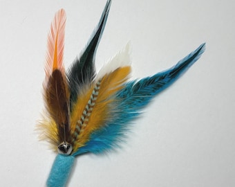 Cat Toy Bright Blue and Orange Feather Flier with Catnip and Bell