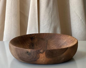 LARGE Rustic Handcrafted Wooden Bowl - Natural Walnut Wood Serving Dish for Home Decor or Kitchen