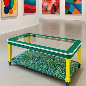 Pop Art Table, Handcrafted Colorful Furniture, Pollock Inspired Coffee Table, Modern Neon Decor, Unique Handmade Table