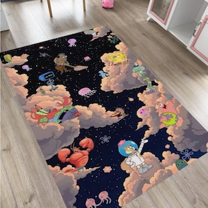 SpongeBob Rug for Kids Room, Cartoon Playroom Mat, Cloudy, Washable Area Rug, Non Slip Carpet,  Fun Fantasy Floor Decor, Gift for Boys Girls