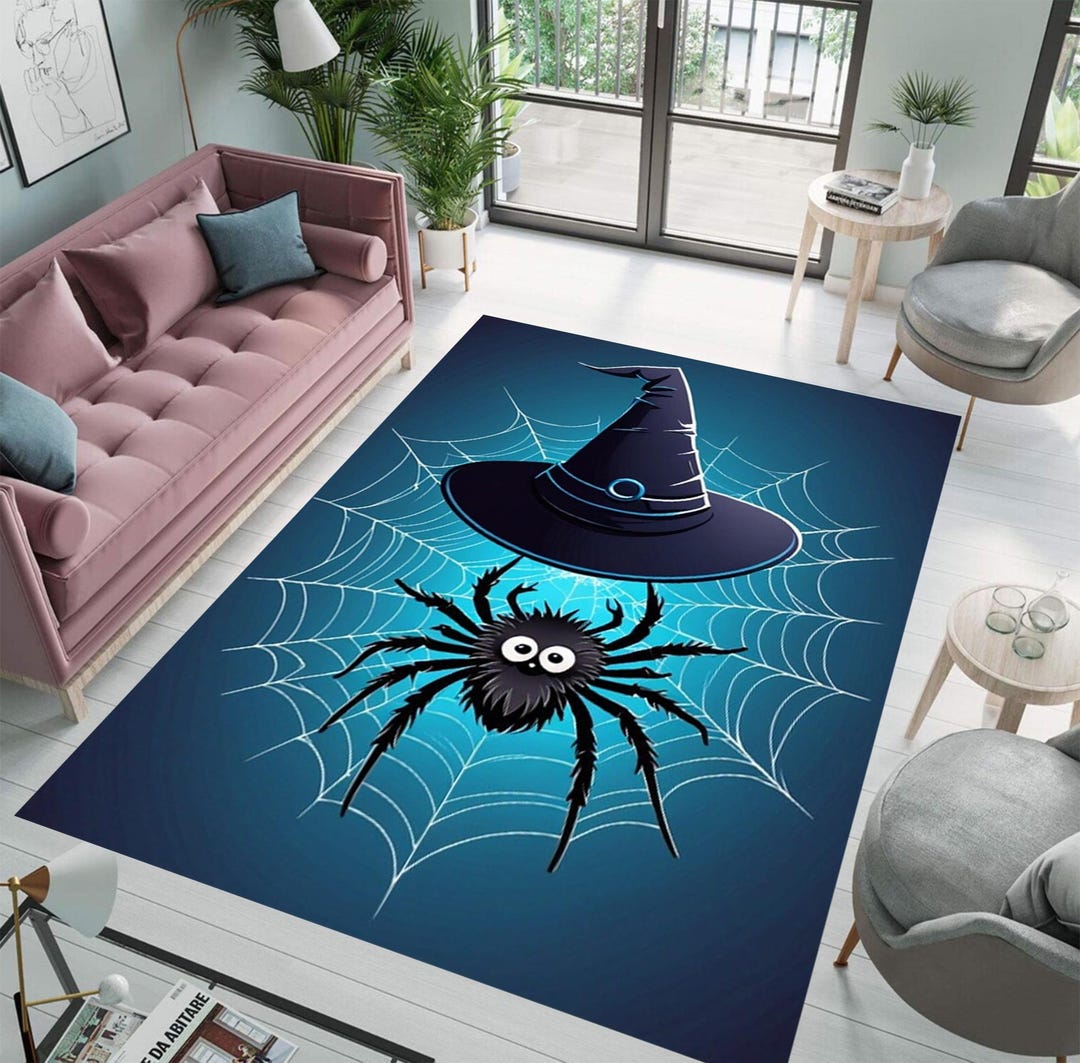Halloween Spider Rug, Witch Hat Area Rug, Washable Non Slip Carpet ...