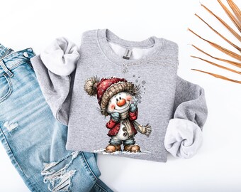 Bashful Snowman Sweatshirt, Cozy Winter Holiday Crewneck