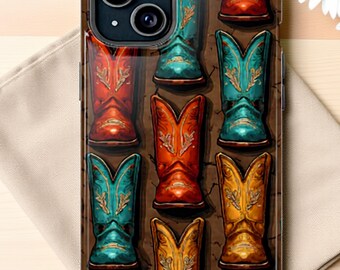 Western boot design  iPhone case Protective MagSafe cover mobile cell phone accessory  Gift for colorful southwestern rodeo cowgirls OOTD