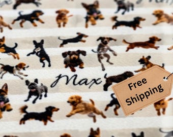 Custom Minky Blanket happy dogs dachshund shepherd Frenchie  Personalized name super soft plush throw Cozy canine Fur kid snuggle up gift