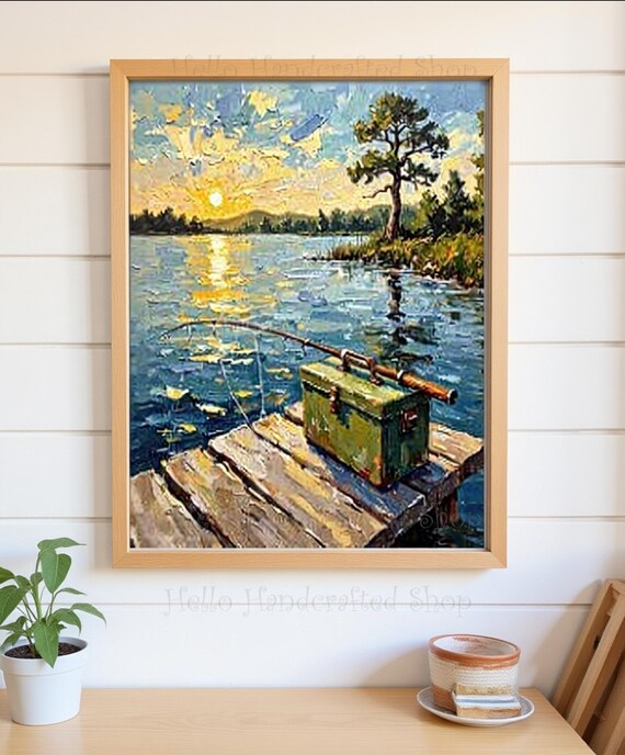 Fishing Pole Tackle Box PRINTABLE Wall Art Rustic Dock Oil
