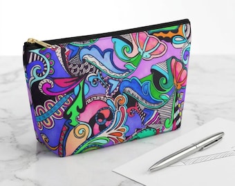 Neceser con estampado floral, estuche de cosméticos multicolor, neceser bohemio, organizador de artículos de aseo con cremallera pequeño o grande, accesorio para bolso