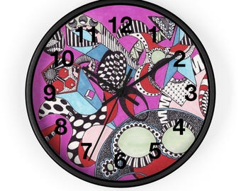 Funky Pink Clock Gift for Her Unique Timepiece Cheerful Abstract Clock Colorful Clock for Home Dorm or Office-Fidget Funk-MNDBND64003A