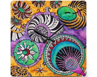 Unusual Wall Clock Unique Vibrant Abstract Acrylic Wall Clock Colorful Modern Timepiece Boho Style Clock- I Miss You Already-MNDBND20426A