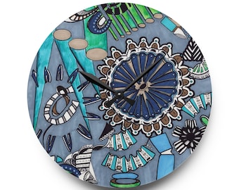 Bohemian Acrylic Wall Clock, Colorful Home Decor, Unique Wall Art, Modern Timepiece, Portals and Cylindars-MNDBND 31041A