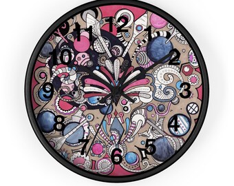 Unique Pink Boho Clock Decorative Timepiece Funky Original Art Clock Gift for Home or Office Colorful Cheerful Abstract-Peacock MNDBND45740A