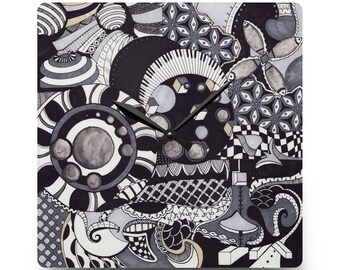 Funktionale Kunst-Wanduhr, Funky abstrakte moderne Acryl-Wanduhr, minimalistische Kunst-Schwarz-Weiß-Zeitgenössische Uhr, Focus-MNDBND63384A