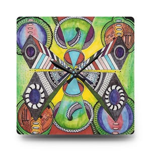 Colorful Geometric Acrylic Wall Clock, Cheerful Abstract, Zen Clock, Home, office or dorm clock, Some Kind of Bug-MNDBND-42612A
