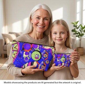 Mother Daughter Matching Cosmetics Pouches, Small or Large Zippered Supply Organizer, Colorful Accessory Make-Up Bag, Tween Teen Girl Gift