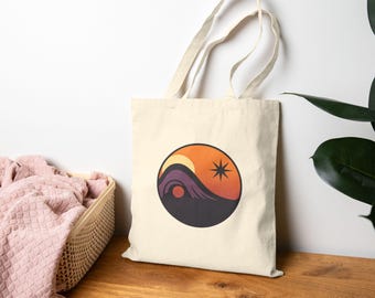 Sunset Wave Canvas Tote Bag: Retro Ocean Beach Design
