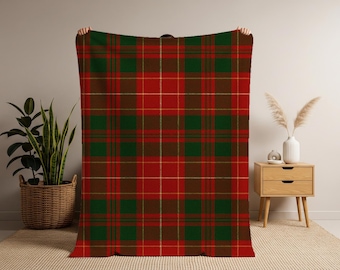 Roodgroen geruite kerstdeken. Gezellige Sherpa-deken met Schotse ruit, klassieke winterdeken