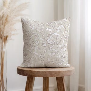Beige Floral Print Pillow Cover | Neutral Botanical Cushion | Farmhouse Cottage Throw Pillow | Sketch Print Florals | 12x20 | 18x18 | 22x22