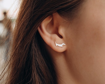 Dachshund Earrings Sterling Silver – Handmade Dog Studs, Cute Animal Jewelry, Minimalist Silver Earrings, Gift for Dog Lovers