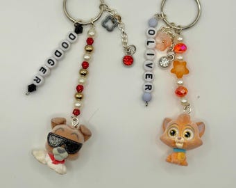 Dodger & Oliver Keychain • Disney Doorables Oliver and Company Duo • Handmade Beaded Bag Charm