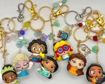 Disney Princess Character Keychains - Colorful Beaded Bag Charm, Fantasy Collectible Accessory