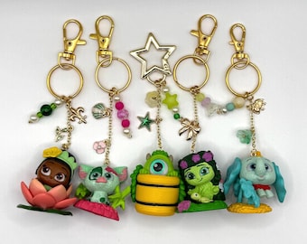 Disney Doorables Flower Character Keychains • Colorful Beaded Bag Charm, Fantasy Collectible Accessory