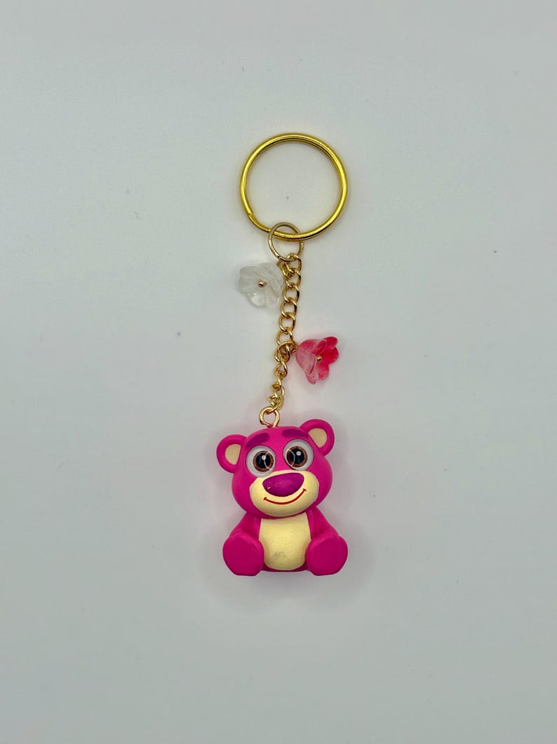 Lotso Keychain • Toy Story Pixar Inspired Keychain • Pink Bear Bag Charm • Handmade Disney Gift image 1