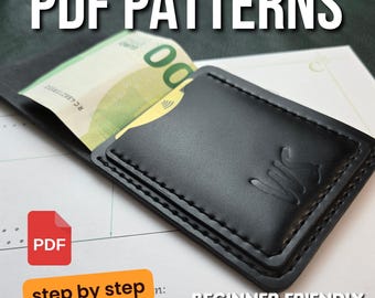 Simple Leather Wallet PDF Pattern | Minimalist Card Holder Template |  2 Card Slots + Cash Pocket