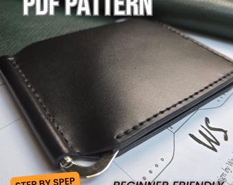 Leather Money Clip Wallet PDF Pattern, Minimalist Card Holder Template, Slim Bifold EDC