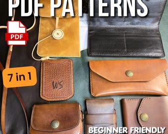 Leather PDF Pattern Bundle for Beginners | Wallets & Cardholder Templates + Phone Bag DIY