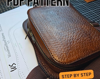 PDF Leather Bag Pattern - Shoulder Bag with Pocket - DIY Crossbody Template (22×15 cm)
