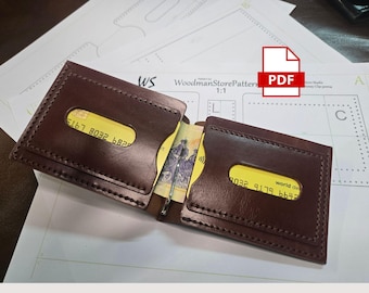 Money Clip Wallet PDF Pattern - Slim Leather Template for Hand Sewing