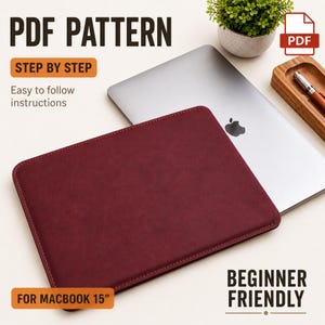 PDF-patroon MacBook 15-hoes | Patroon leren laptophoes | Zelf leer knutselen | Digitale download