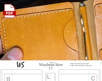 Minimalist Money Clip PDF Pattern – Slim Leather Wallet Template for Hand Sewing