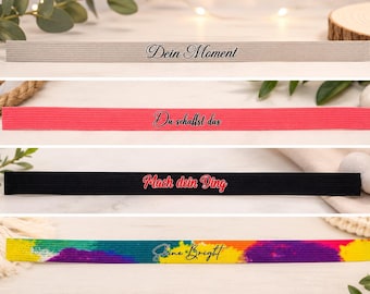 Elastisches Armband personalisiert – Armbändchen mit Wunschfarbe und - motiv oder Text – Gastgeschenk, Geburtstag, Event, Hochzeit, JGA