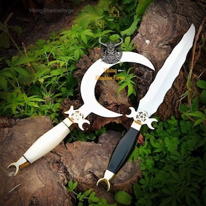 Handmade Crescent Moon Ritual Knife Set Bone & Horn Athame Boline Wiccan Pagan Altar  Birthday, Anniversary Gift for Him, Her Christmas Gift
