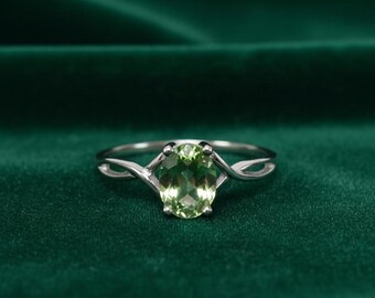 In het lab gekweekte groene amethist ring-massief zilver-ovaal gefacetteerde edelsteen-geboortesteen februari-cadeau voor vriendin-solitaire ring