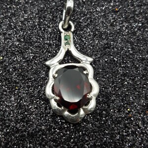 Garnet Emerald Necklace-Sterling Silver-Natural Garnet Emerald-Oval Faceted Gemstone-January Birthstone-Gift For Her-Women Pendent