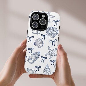 Seashell Coquette Ribbon Phone Case, Beach Tropical Summer Tough Phone Cover, iPhone 16 15 14 13 12 11 Pro Max, Samsung Galaxy S25 S24