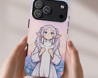 Etui na telefon Frieren, Frieren Beyond Journeys End, etui na telefon z motywem anime, gadżety na prezent, urocza, wytrzymała obudowa z kotem na iPhone'a 17 Pro Max Air, Samsung S26, Pixel
